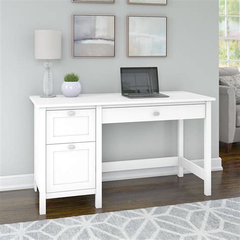 Single Pedestal Desk In Pure White By Bush