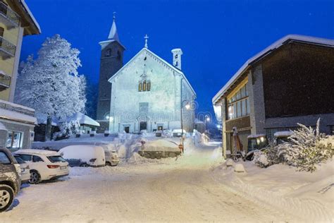 Alpine Village In Winter Macugnaga Italy Famous Ski Resort Stock