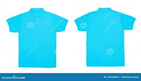 Blank Polo Shirt Color Sky Blue Front And Back View Stock Photo