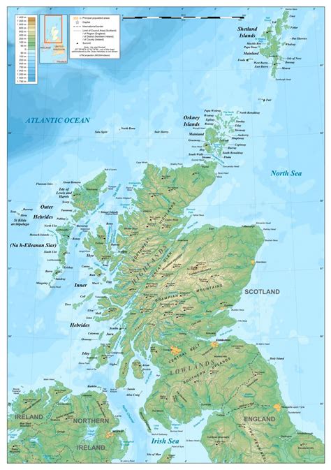 Large Detailed Physical Map Of Scotland Scotland