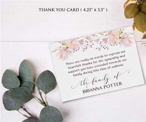 Editable Sympathy Acknowledgement Cards Funeral Thank You Etsy