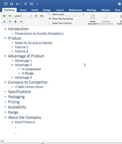 Creating Powerpoint Outlines In Microsoft Word 2016 For Mac