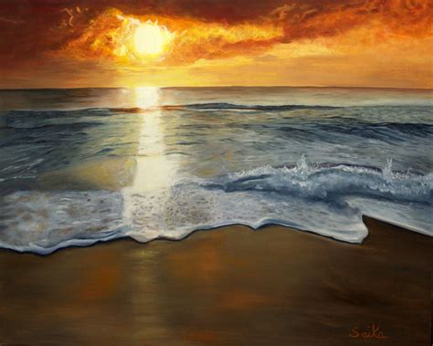 Sunset Ocean View Oil Painting 30x24 Seascape Wall Art Beach