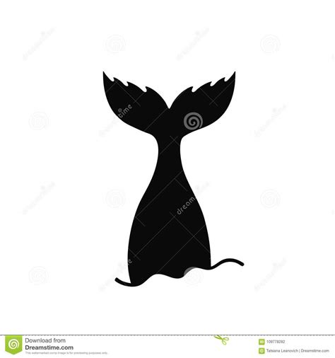Hand Drawn Silhouette Of Mermaid`s Tail Vector Icon Isolated On White