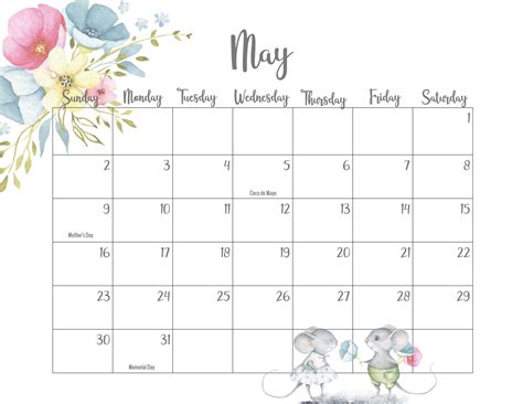 Just let us know where to send it Floral May 2021 Calendar Printable - Cute Designs