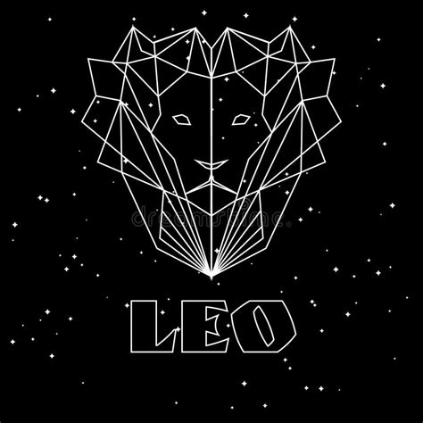 Abstract Polygonal Zodiac Sign Leo On Black Starry Sky Background Stock