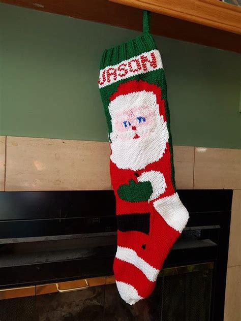 For 2022 Full Santa 2 Sided Hand Knit Christmas Stocking Etsy Knitted Christmas Stockings