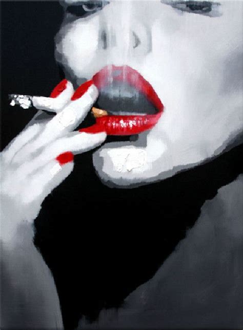 Handpainted On Canvas Black And White Sexy Woman Red Lips