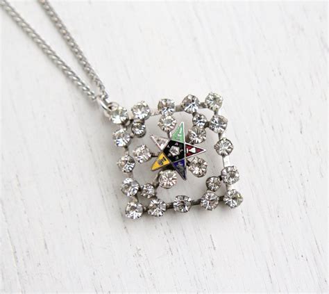 Sale Vintage Order Of Eastern Star Rhinestone Pendant