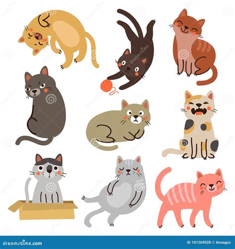 9 Cats Vector Characters Collection Stock Vector Illustration Of