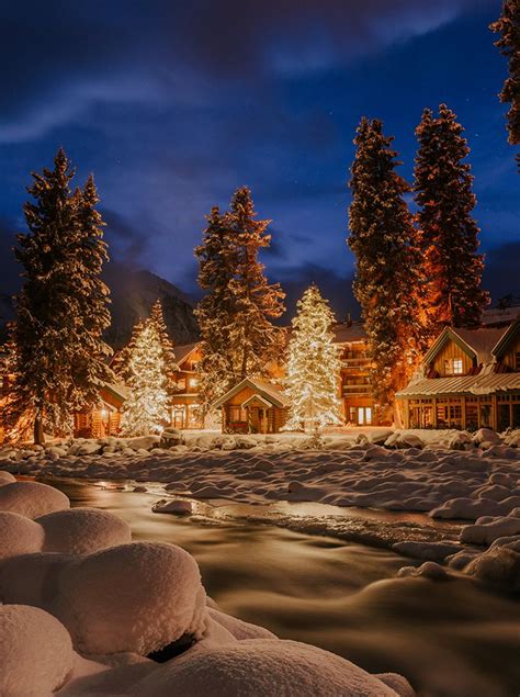 Christmas In Lake Louise Village In Alberta Canada Christmas Scenery Winter Pictures Winter