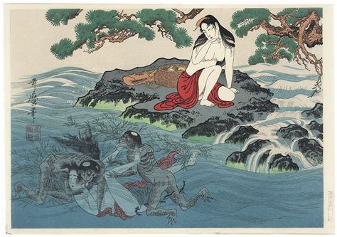 Fuji Arts Japanese Prints Beauty Being Ravished By Kappa By Utamaro