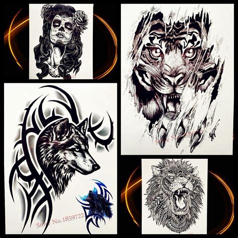 Wolf With Brambles Design Temporary Tattoo Stickers For Men Body Arm