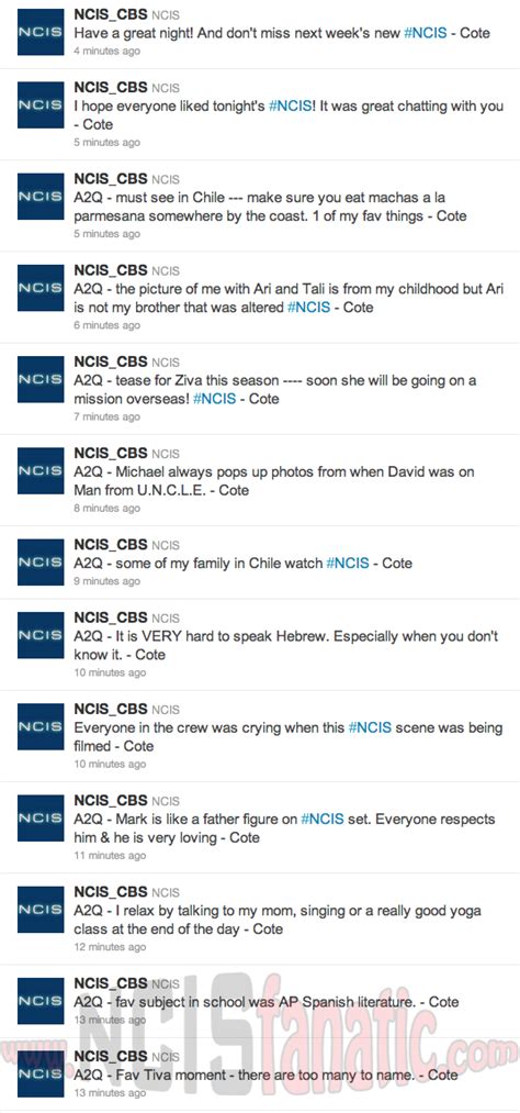 Cbs Ncis Live Chat With Cote De Pablo — Transcript Oct 18