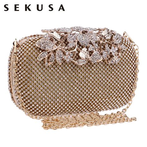 Sekusa Flower Crystal Evening Bag Clutch Bags Clutches Wedding Purse