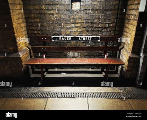 Old And Vintage Bench In Baker Street Underground Station In A Dark