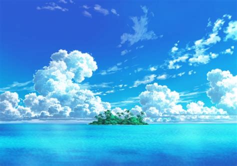 Wallpaper Anime Island Ocean Clouds Sky Wallpapermaiden