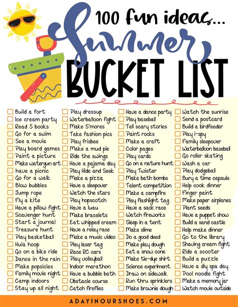 My Summer Bucket List Printable