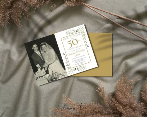 Greenery 50th Wedding Anniversary Save The Date Photo Invitation