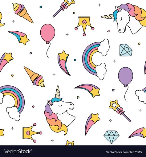Unicorn And Rainbow Seamless Pattern Isolated Vector Image