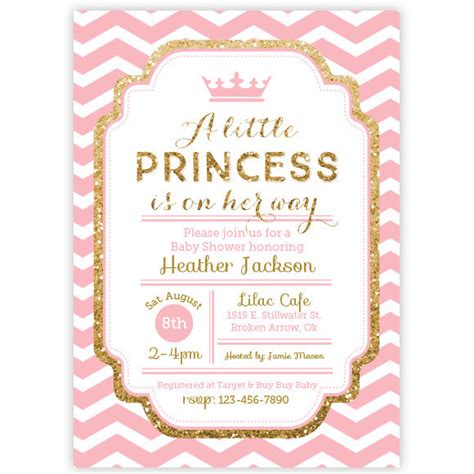 Chevron Princess Baby Shower Invitation Pink And Gold Glitter