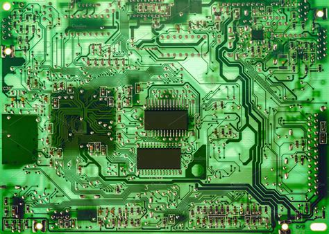 Printed green computer circuit board | High-Quality Technology Stock