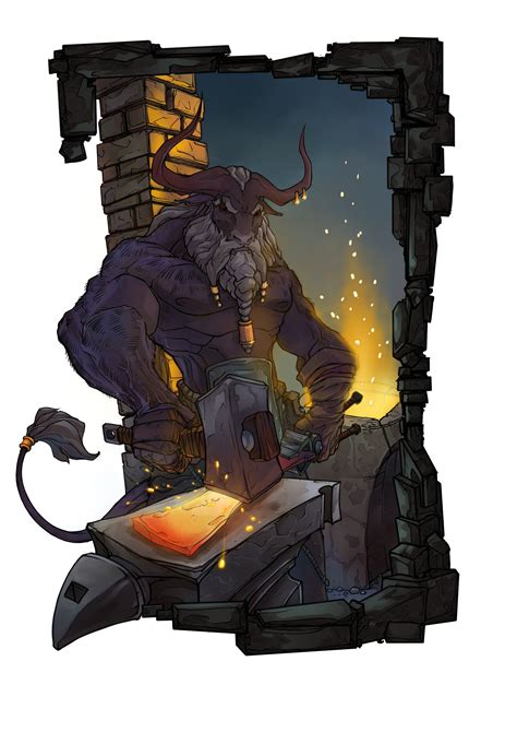 Minotaur Blacksmith In 2021 Fantasy Art Illustrations Dungeons And