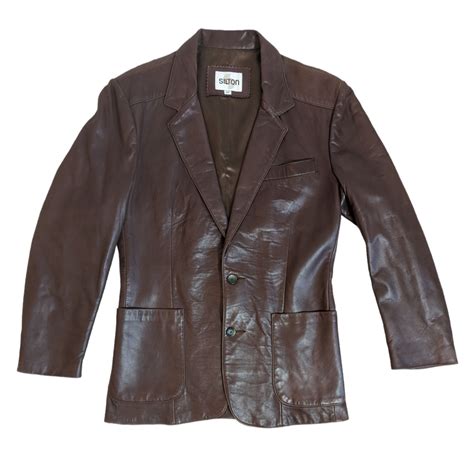Vtg Silton Mens Brown Leather 2 Button Coat Blazer Sport Jacket Sz 40