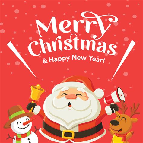 Merry Christmas And Happy New Year Greeting With Cute Santa Claus