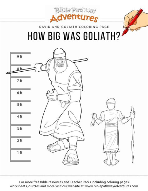 Includes coloring sheets, story booklet and learning activities. How big was Goliath? coloring page | Bible stories for ...