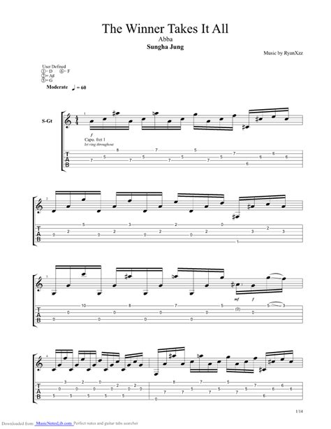 G i don't wanna talk. The Winner Takes It all guitar pro tab by Sungha Jung ...