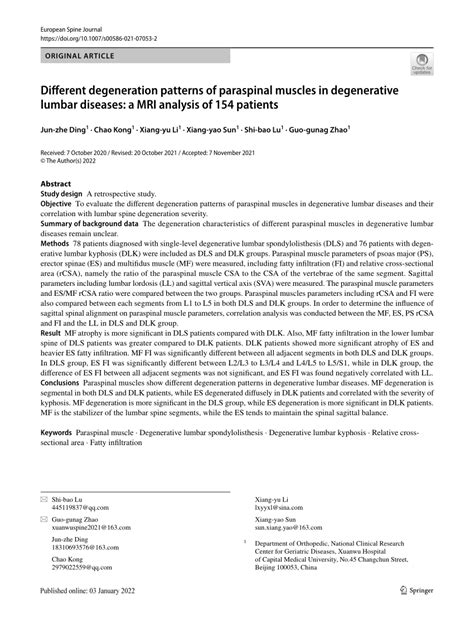 Pdf Different Degeneration Patterns Of Paraspinal Muscles In