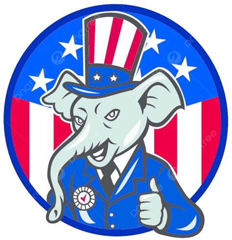 Republican Elephant Mascot Thumbs Up Usa Flag Circle Suit Pachyderm