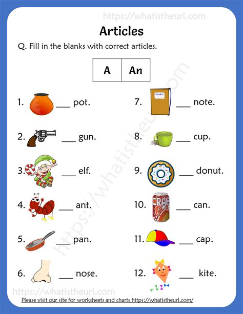 Articles Worksheets For 1st Grade A An Your Home Teacher