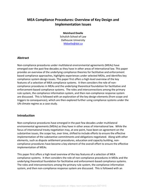 (PDF) MEA Compliance Procedures: Overview of Key Design and Implementation Issues