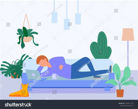 Man Lying Relaxing On Sofa Couch Stock Vector Royalty Free Shutterstock