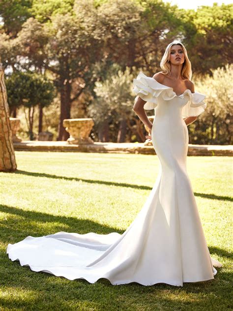 Millie Mikado Ruffle Off The Shoulder Mermaid Gown By Pronovias Bridal