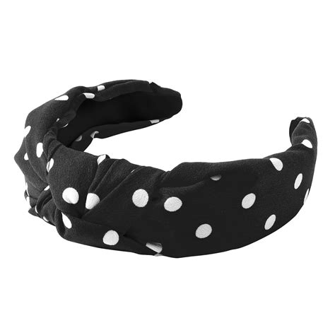 Jaciya Knotted Headbands For Women Girls Polka Dot Black Headband Non Slip Wide