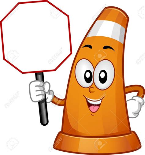 Mascot Illustration Of A Traffic Cone Holding A Traffic Sign Stock