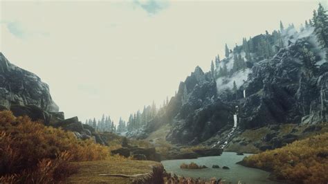 Skyrim Elder Scrolls Mountains Landscape River Hd Wallpaper Games