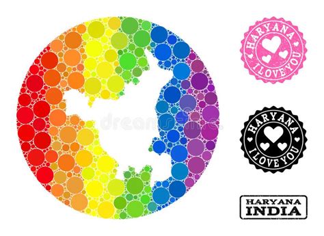 Rainbow Mosaic Hole Circle Map Of Haryana State And Love Rubber Stamp