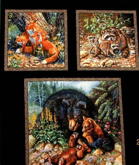 Cotton Quilt Fabric Woodland Families Panel Forest Animals Black Multi