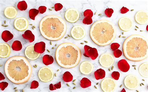 Download Wallpaper 3840x2400 Citrus Slices Fruits Petals 4k Ultra Hd