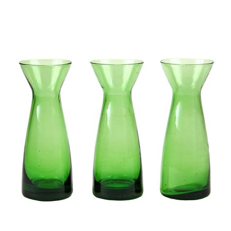 Vintage Bud Vase Trio Emerald Green Hand Poured Glass Audrey Would