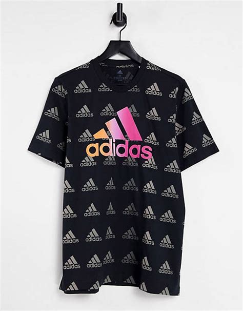 Adidas Repeat Logo T Shirt In Black Asos