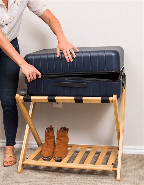 Birdrock Home Luggage Rack Stand With Shoe Shelf Compact Folding