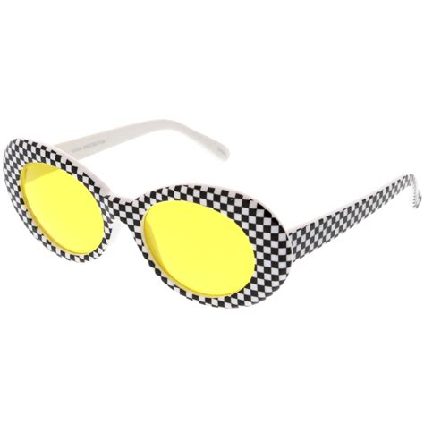 Retro 1990s Rad Clout Goggle Checkered Colored Lens Oval Sunglasses