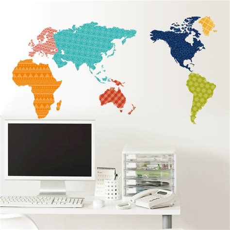 Colorful Pattern World Map Wall Stickers Removable Kids Decals Office