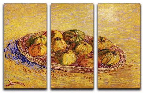 Still Life With Basket Of Apples By Van Gogh 3 Split Panel Canvas Print