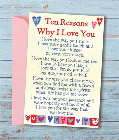 Ten Reasons Why I Love You Sentimental Wallet Card Abc Prints